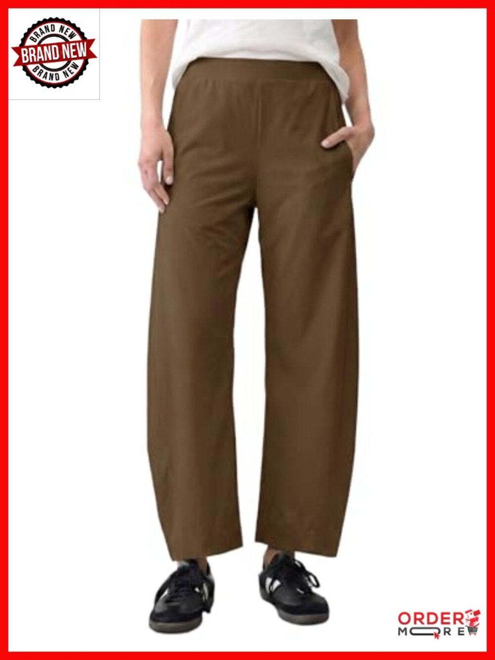 Women's Wide Leg Barrel Ankle Pants Pull On Side Pockets Business Casual